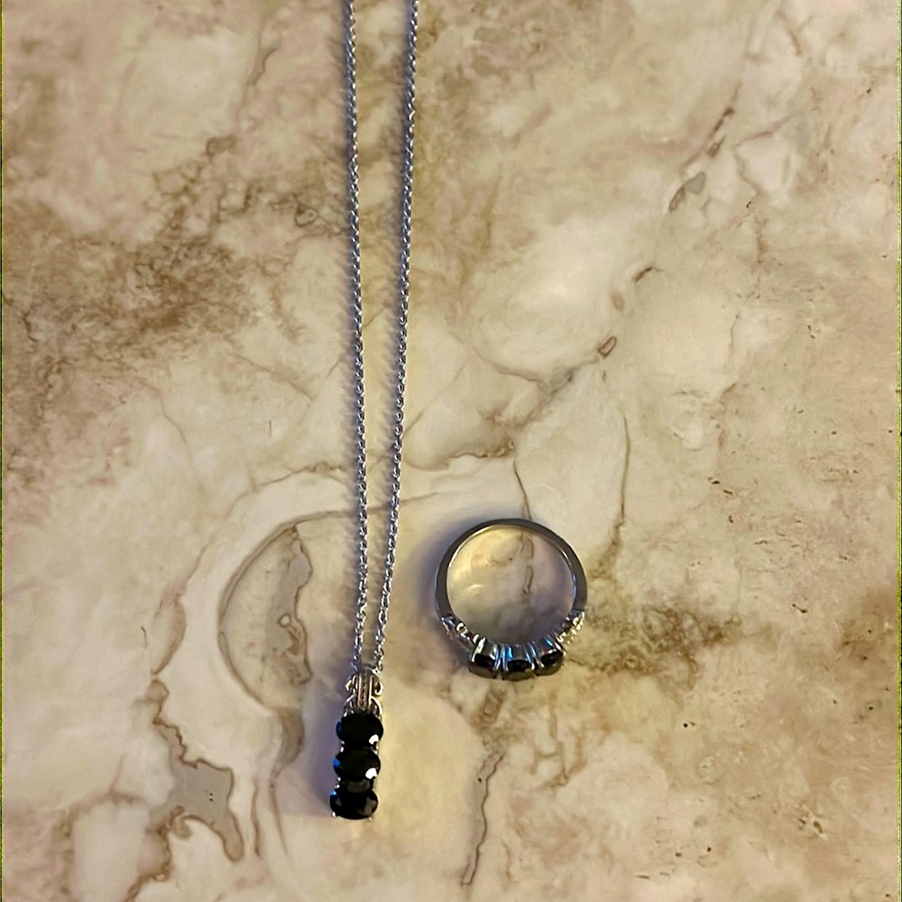 Black Spinel Ring & Necklace Set